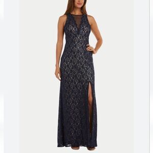 NW Women Black Lace Elegant Formal Side Slit Gala Special Occasion Dress 14w